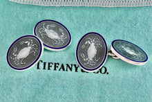 Load image into Gallery viewer, Tiffany &amp; Co. Mens Silver Green Blue Guilloche Enamel Crab Cufflinks
