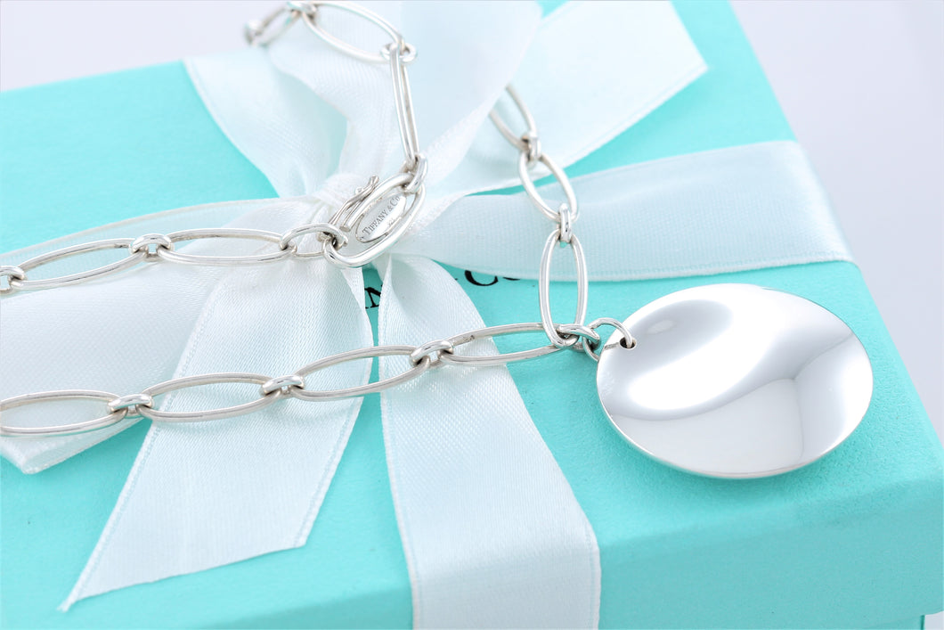 Tiffany & Co. Elsa Peretti Silver Large Circle Disc Oval Link Necklace