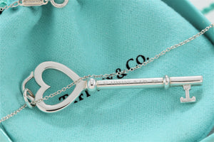 Tiffany & Co. Silver Large Heart 2.25 Inch Key Pendant Necklace