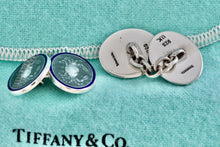 Load image into Gallery viewer, Tiffany &amp; Co. Mens Silver Green Blue Guilloche Enamel Crab Cufflinks
