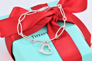 Tiffany & Co. Elsa Peretti Silver Small Open Heart Link 7" Bracelet