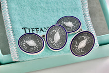 Load image into Gallery viewer, Tiffany &amp; Co. Mens Silver Green Blue Guilloche Enamel Crab Cufflinks
