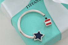 Load image into Gallery viewer, Tiffany &amp; Co. Silver Red &amp; Blue Enamel American Flag Keychain Keyring
