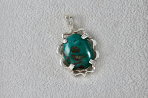 Native American Sterling Silver Oval Dark Green Turquoise Pendant