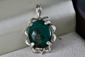 Native American Sterling Silver Oval Dark Green Turquoise Pendant