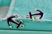 Load image into Gallery viewer, Tiffany &amp; Co. Mens Silver Blue Enamel Anchor Cufflinks Vintage

