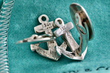 Load image into Gallery viewer, Tiffany &amp; Co. Mens Silver Blue Enamel Anchor Cufflinks Vintage
