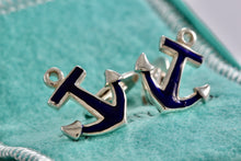 Load image into Gallery viewer, Tiffany &amp; Co. Mens Silver Blue Enamel Anchor Cufflinks Vintage

