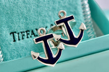 Load image into Gallery viewer, Tiffany &amp; Co. Mens Silver Blue Enamel Anchor Cufflinks Vintage
