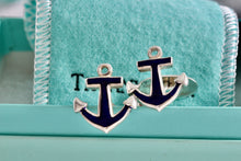 Load image into Gallery viewer, Tiffany &amp; Co. Mens Silver Blue Enamel Anchor Cufflinks Vintage

