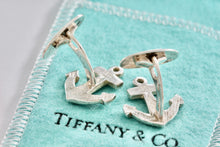 Load image into Gallery viewer, Tiffany &amp; Co. Mens Silver Blue Enamel Anchor Cufflinks Vintage
