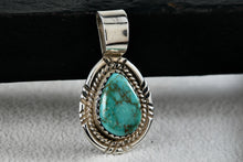 Load image into Gallery viewer, Native American Silver Turquoise Teardrop Pendant Signed AB Sterling
