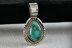 Native American Silver Turquoise Teardrop Pendant Signed AB Sterling