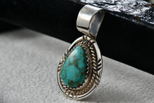 Load image into Gallery viewer, Native American Silver Turquoise Teardrop Pendant Signed AB Sterling
