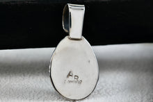 Load image into Gallery viewer, Native American Silver Turquoise Teardrop Pendant Signed AB Sterling
