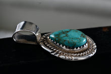 Load image into Gallery viewer, Native American Silver Turquoise Teardrop Pendant Signed AB Sterling
