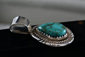 Native American Silver Turquoise Teardrop Pendant Signed AB Sterling