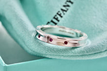 Load image into Gallery viewer, Tiffany &amp; Co. 1837 Silver Narrow 3 Pink Sapphire Band Stacking Ring
