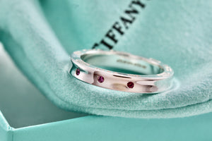 Tiffany & Co. 1837 Silver Narrow 3 Pink Sapphire Band Stacking Ring