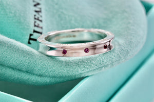 Tiffany & Co. 1837 Silver Narrow 3 Pink Sapphire Band Stacking Ring