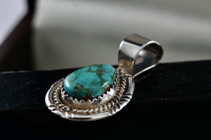 Native American Silver Turquoise Teardrop Pendant Signed AB Sterling