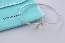 Load image into Gallery viewer, Tiffany &amp; Co. 14K Gold Trim &amp; Silver Double Heart Hook Bangle Bracelet
