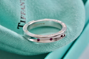 Tiffany & Co. 1837 Silver Narrow 3 Pink Sapphire Band Stacking Ring