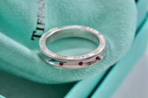 Tiffany & Co. 1837 Silver Narrow 3 Pink Sapphire Band Stacking Ring