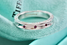 Load image into Gallery viewer, Tiffany &amp; Co. 1837 Silver Narrow 3 Pink Sapphire Band Stacking Ring
