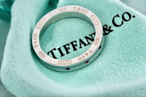 Tiffany & Co. 1837 Silver Narrow 3 Pink Sapphire Band Stacking Ring