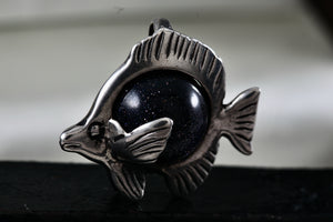 Sterling Silver Fish Dark Marble Charm Pendant