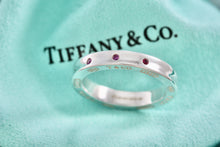 Load image into Gallery viewer, Tiffany &amp; Co. 1837 Silver Narrow 3 Pink Sapphire Band Stacking Ring
