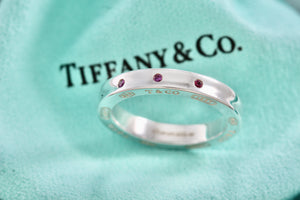 Tiffany & Co. 1837 Silver Narrow 3 Pink Sapphire Band Stacking Ring