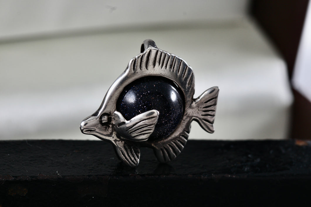 Sterling Silver Fish Dark Marble Charm Pendant