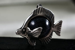 Sterling Silver Fish Dark Marble Charm Pendant