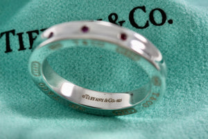 Tiffany & Co. 1837 Silver Narrow 3 Pink Sapphire Band Stacking Ring