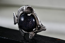 Load image into Gallery viewer, Sterling Silver Fish Dark Marble Charm Pendant
