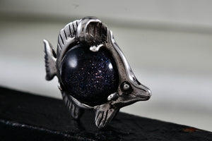 Sterling Silver Fish Dark Marble Charm Pendant