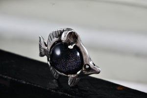 Sterling Silver Fish Dark Marble Charm Pendant