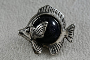 Sterling Silver Fish Dark Marble Charm Pendant