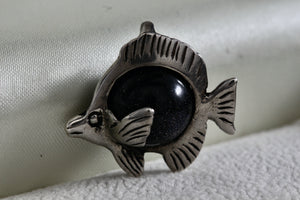 Sterling Silver Fish Dark Marble Charm Pendant