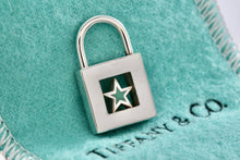 Load image into Gallery viewer, Tiffany &amp; Co. Silver Blue Enamel Star Padlock Pendant
