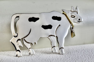 Taxco Mexico Sterling Silver Copper Black Enamel Cow Brooch Pin