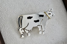 Load image into Gallery viewer, Taxco Mexico Sterling Silver Copper Black Enamel Cow Brooch Pin
