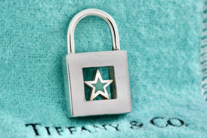 Tiffany & Co. Silver Blue Enamel Star Padlock Pendant