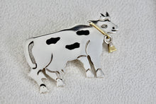 Load image into Gallery viewer, Taxco Mexico Sterling Silver Copper Black Enamel Cow Brooch Pin
