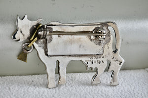 Taxco Mexico Sterling Silver Copper Black Enamel Cow Brooch Pin