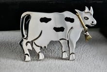 Load image into Gallery viewer, Taxco Mexico Sterling Silver Copper Black Enamel Cow Brooch Pin
