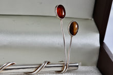 Load image into Gallery viewer, Taxco Mexico Sterling Silver Amber &amp; Tiger Eye Wrapped Bar Brooch Pin
