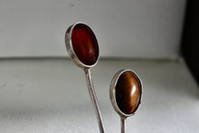 Load image into Gallery viewer, Taxco Mexico Sterling Silver Amber &amp; Tiger Eye Wrapped Bar Brooch Pin
